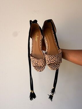 Lulu's Leopard Print Tie-Up Sandals in Tan and Black